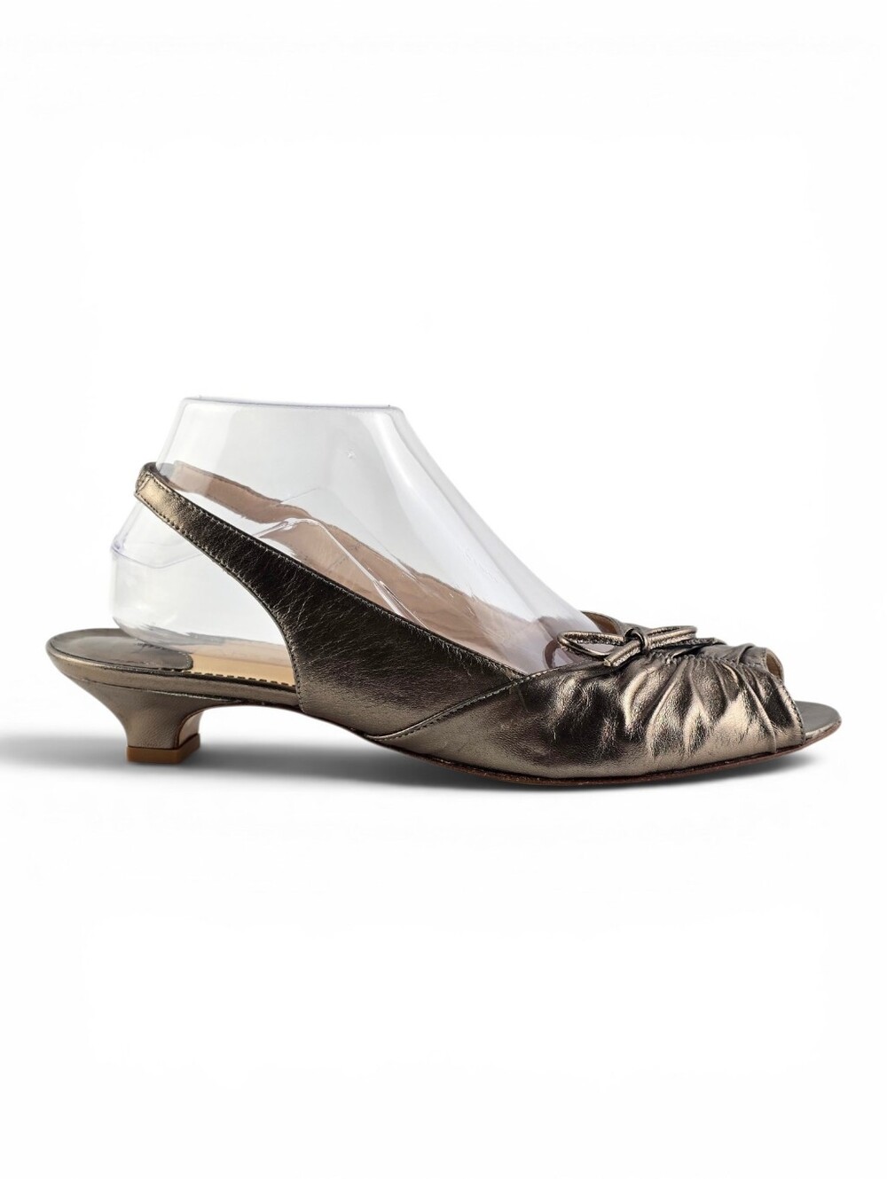 Amalfi Women's Metallic Leather Bow Peep Toe Slingback Kitten Heels Bronze 10